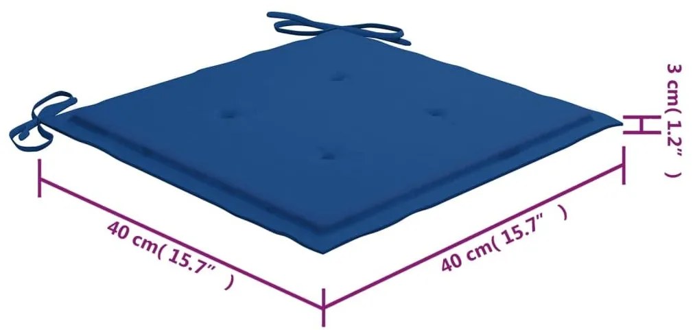Καρέκλες Κήπου 4 τεμ. Μασίφ Ξύλο Teak με Μπλε Ρουά Μαξιλάρια - Μπλε