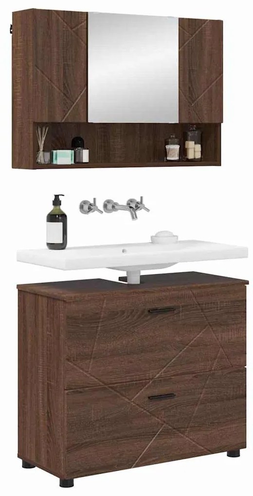 vidaXL Σετ Επίπλων Μπάνιου με ράφι 2 pcs Καφέ δρυς 76,5 x 35 x 64 εκ