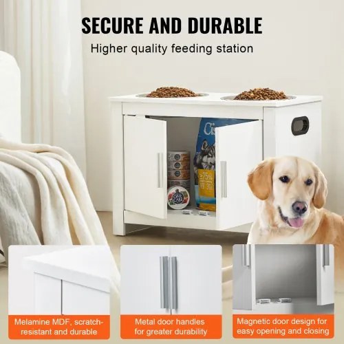 VEVOR Pet Feeding Station w/ 2 Elevated Dog Bowls Dog Food &amp; Toy Storage Cabinet