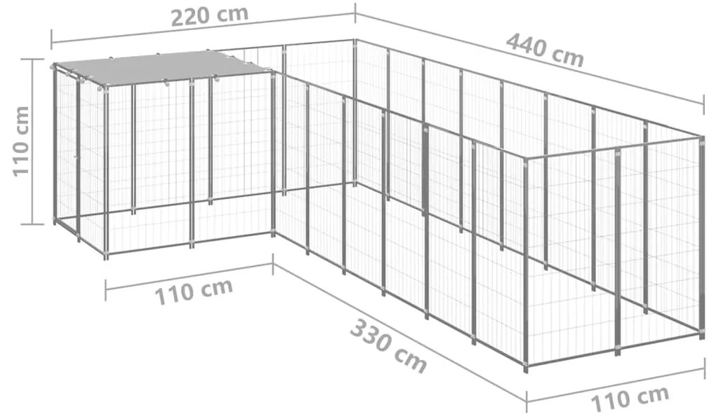 vidaXL Σπιτάκι Σκύλου Ασημί 6,05 μ² Ατσάλινο