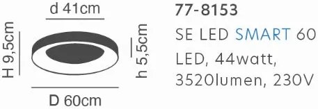 Φωτιστικό Οροφής - Πλαφονιέρα SE LED SMART 60 AMAYA CEILING BLACK Δ3 - 77-8153 - 21W - 50W - 77-8153