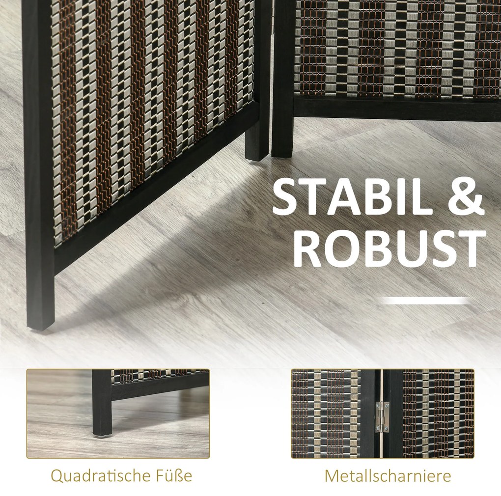 HOMCOM Διαχωριστικό Δωματίου, πτυσσόμενο, Ξύλο πεύκου/Μπαμπού, 180 x 180 cm, Καφέ/Μαύρο