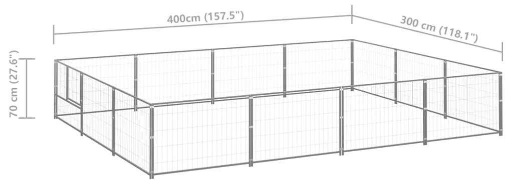 vidaXL Σπιτάκι Σκύλου Ασημί 12 μ² Ατσάλινο