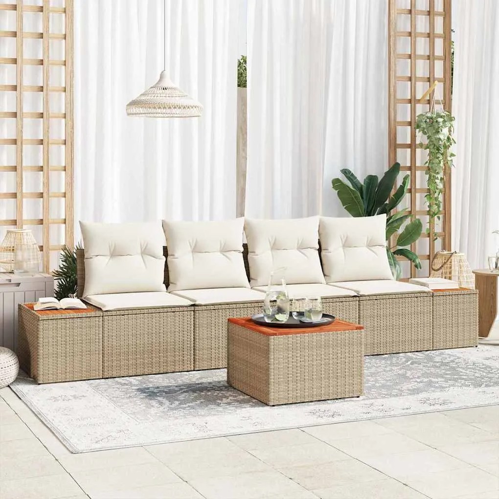 vidaXL Σετ Καναπέ Κήπου με μαξιλάρι 5 pcs Μπεζ Πολυ ράταν