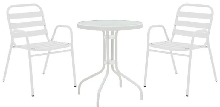 Σετ κήπου - Τραπεζαρία Watson - Sussie 3 τεμ. μέταλλο - γυαλί λευκό Φ60x70 εκ. 60x60x70 εκ.
