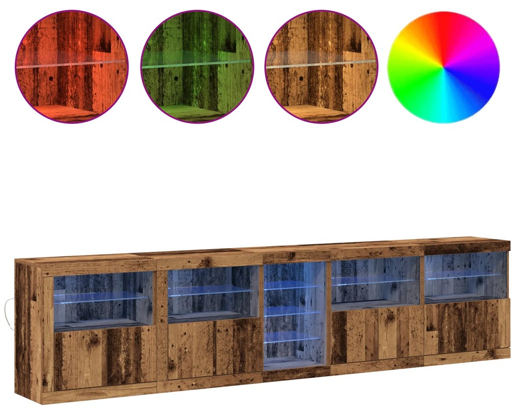 vidaXL μπουφές με φώτα LED Παλιό ξύλο 283x37x67 εκ. Επεξεργασμένου ξύλου