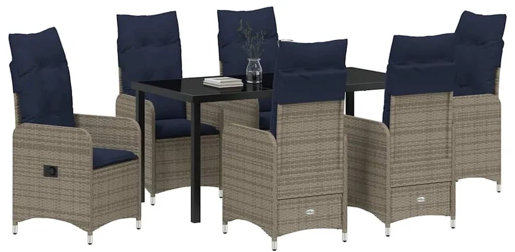 vidaXL Σέτ φαγητού για κήπο με μαξιλάρι 7 pcs Μαύρο Πολυ ράταν