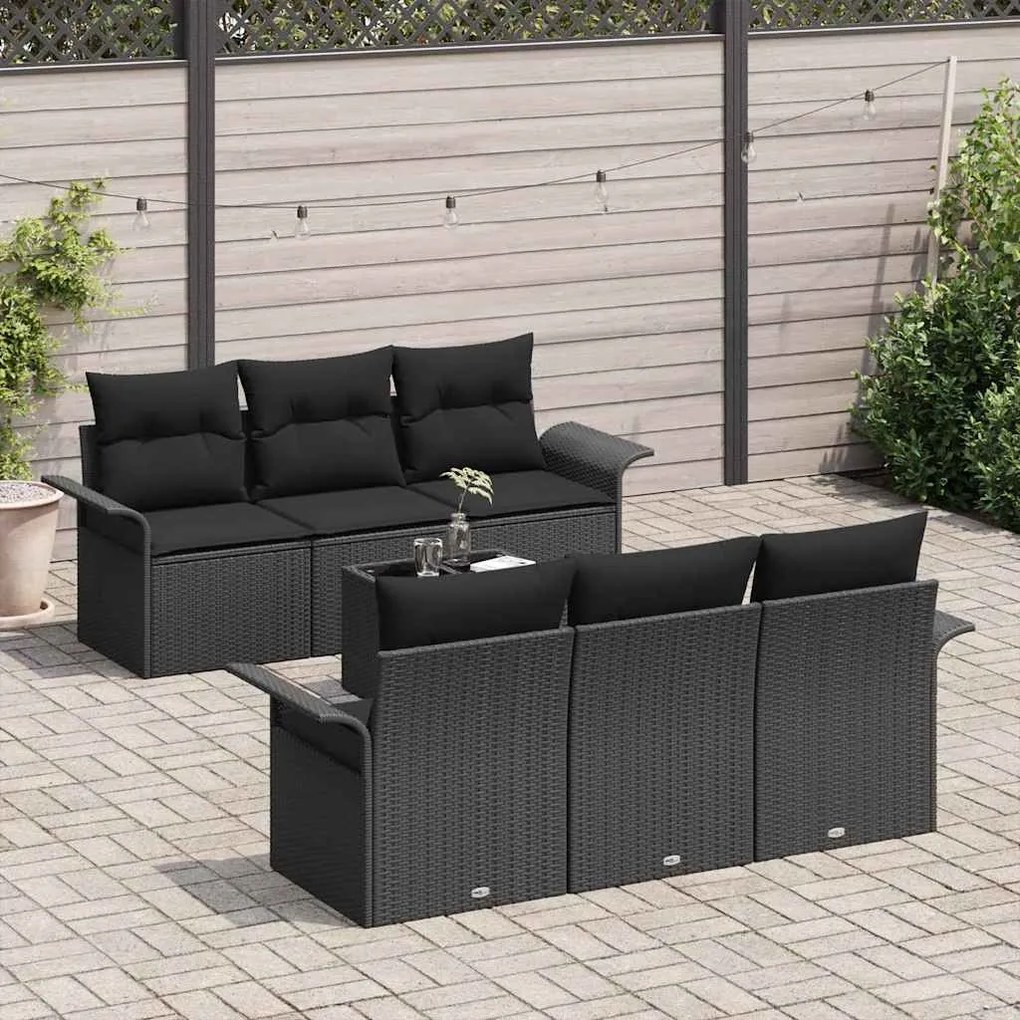 vidaXL Σετ Καναπέ Κήπου 7 pcs Μαύρο Πολυ ράταν