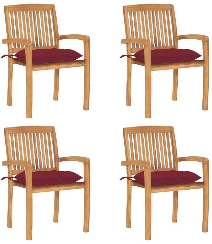 vidaXL Καρέκλες Κήπου Στοιβαζόμενες 4 τεμ. Μασίφ Ξύλο Teak & Μαξιλάρια