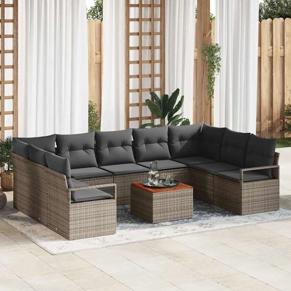 vidaXL Σετ Καναπέ Κήπου με μαξιλάρι 10 pcs Γκρι Πολυ ράταν