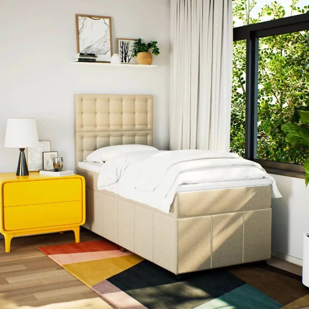 Κρεβάτι Boxspring με Στρώμα Κρεμ 80 x 200 εκ. Υφασμάτινο - Κρεμ