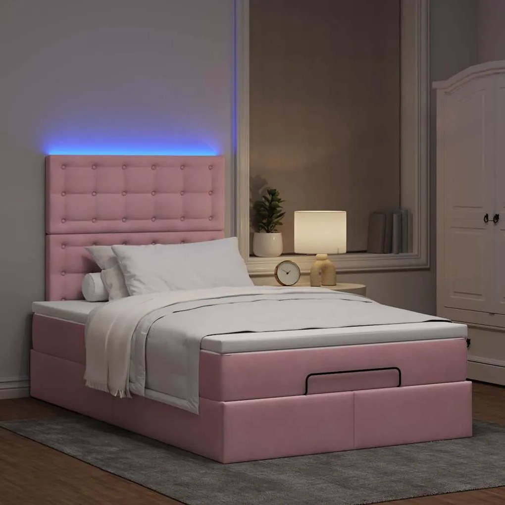 Οθωμανικό κρεβάτι με στρώματα &amp; LEDs Ροζ 120x200cm Velvet 3314461
