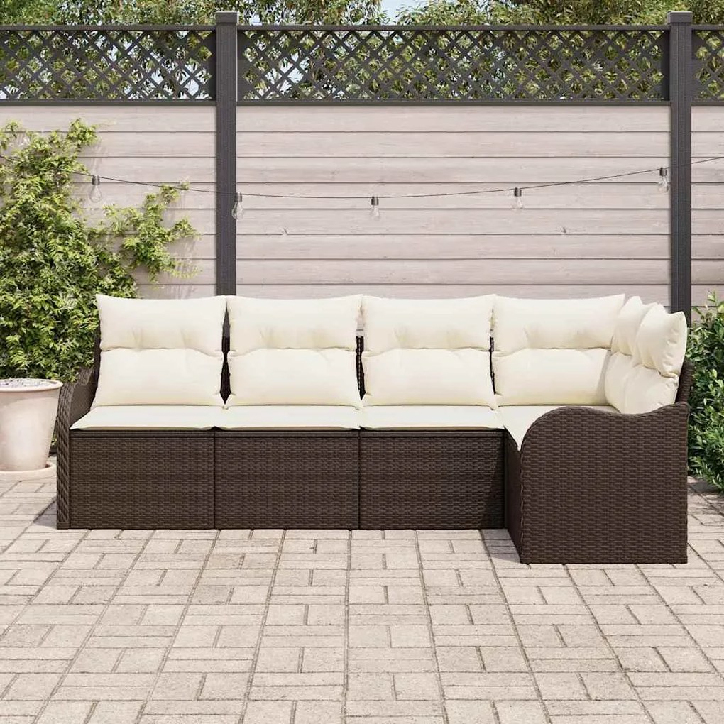 vidaXL Σετ Καναπέ Κήπου με μαξιλάρι 5 pcs Καφέ Πολυ ράταν