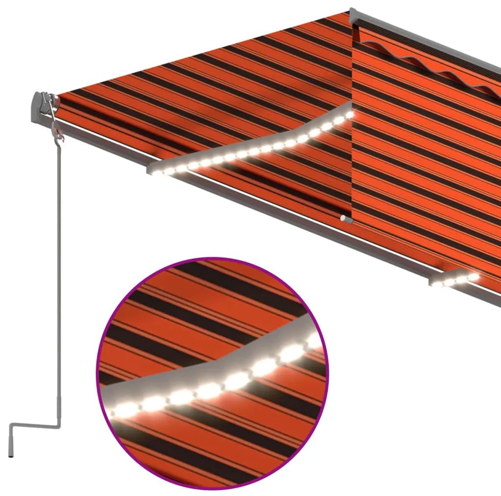 vidaXL Τέντα Αυτόματη με Σκίαστρο/LED/Αισθ. Ανέμου Πορτ./Καφέ 3x2,5 μ.