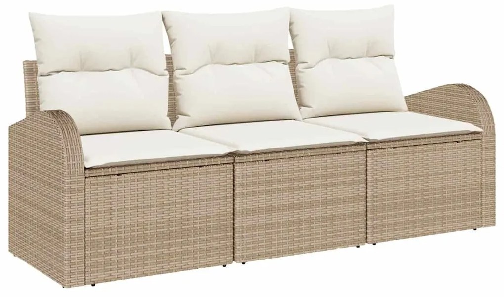 vidaXL Σετ Καναπέ Κήπου με μαξιλάρι 3 pcs Μπεζ Πολυ ράταν