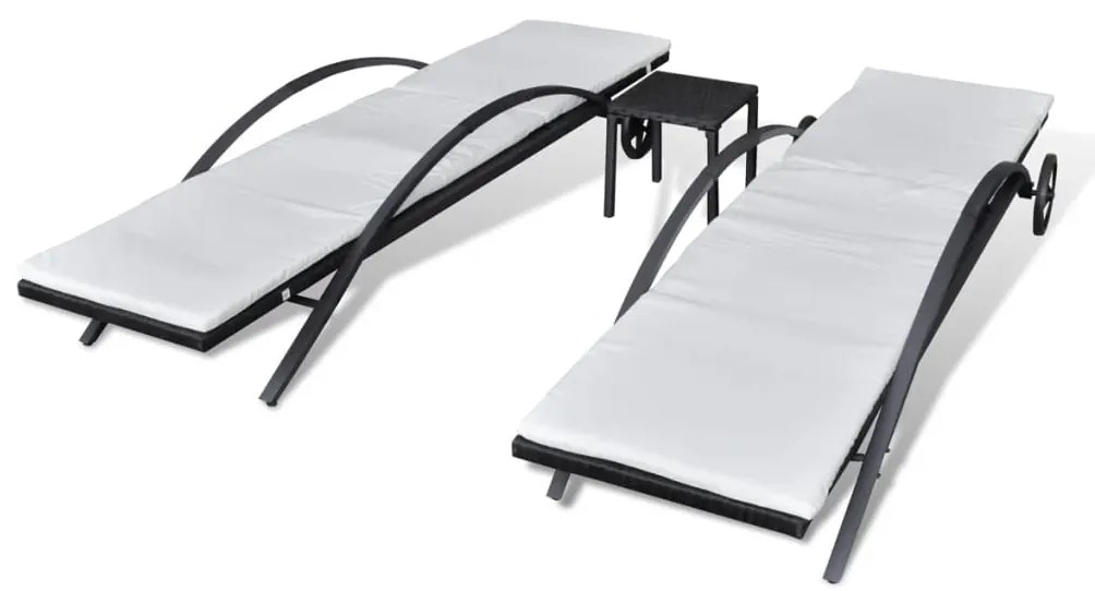 vidaXL Ξαπλώστρες Μαύρες από Συνθετικό Ρατάν με Τραπέζι