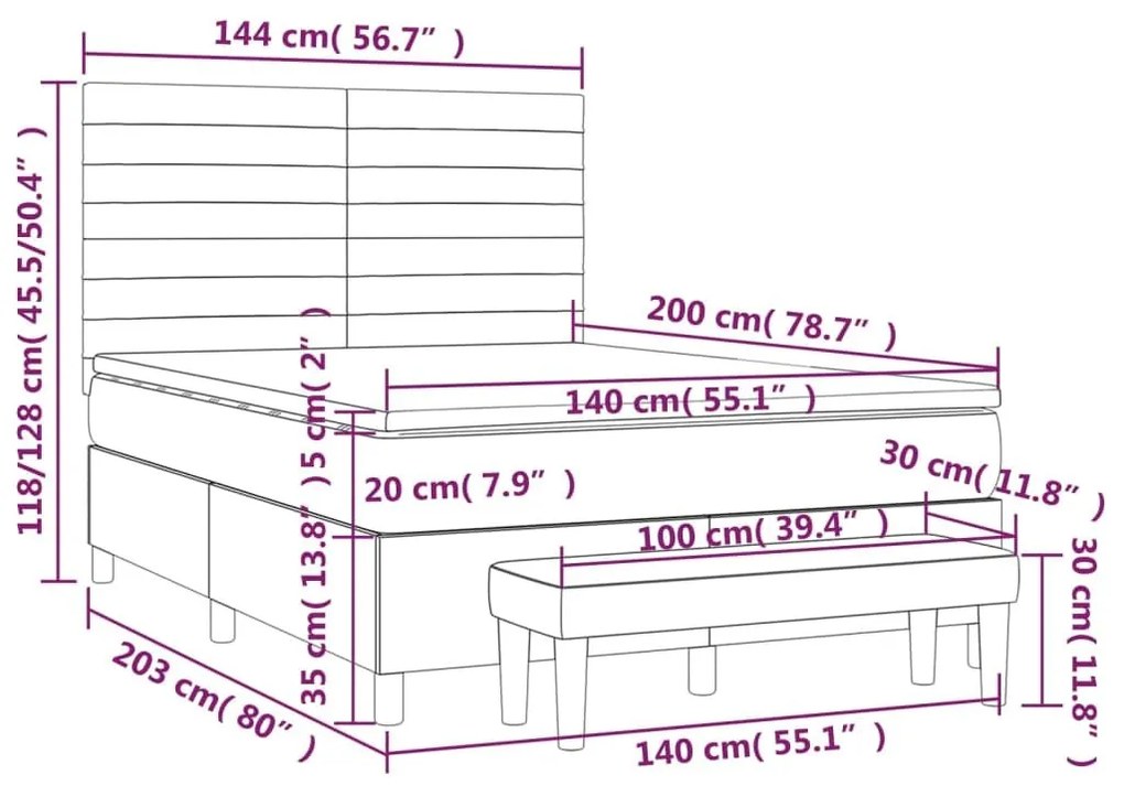 Κρεβάτι Boxspring με Στρώμα Μαύρο 140x200 εκ. Βελούδινο - Μαύρο