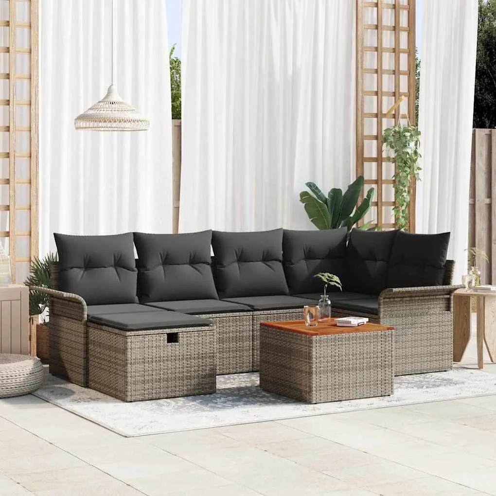 vidaXL Σετ Καναπέ Κήπου με μαξιλάρι 7 pcs Γκρι Πολυ ράταν