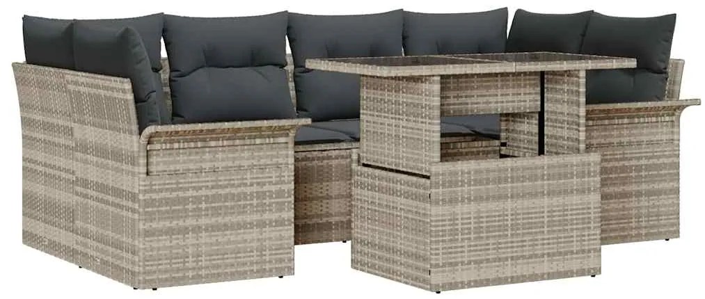 vidaXL Σετ Καναπέ Κήπου με μαξιλάρι 7 pcs Ανοιχτό γκρι Πολυ ράταν