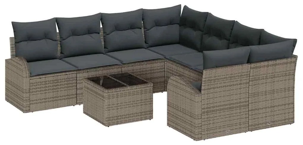 vidaXL Σετ Καναπέ Κήπου με μαξιλάρι 9 pcs Γκρι 55 x 55 x 37 εκ