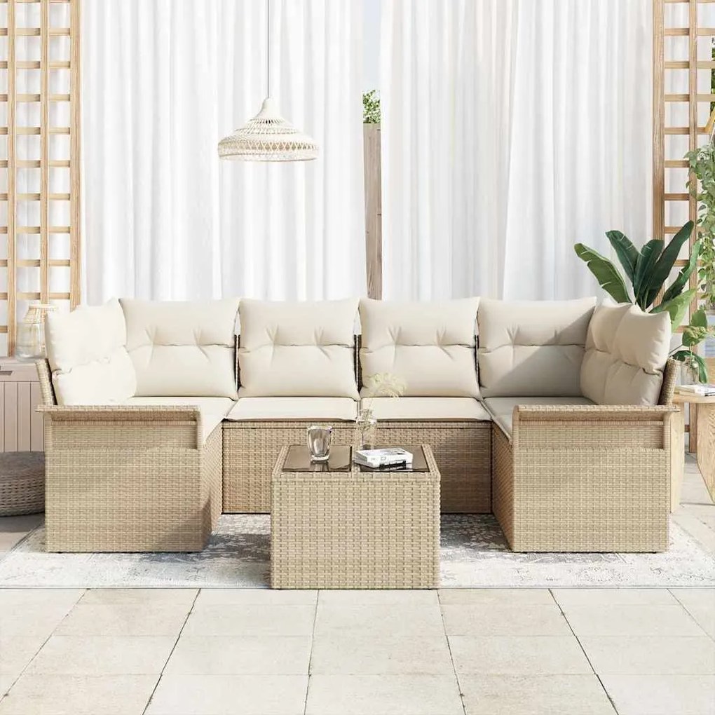 vidaXL Σετ Καναπέ Κήπου 7 pcs Μπεζ Πολυ ράταν