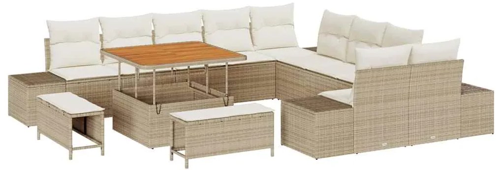 vidaXL Σετ Καναπέ Κήπου με μαξιλάρι 13 pcs Μπεζ Πολυ ράταν