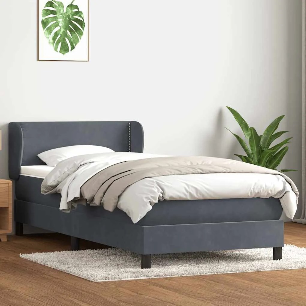 vidaXL Κρεβάτι Boxspring με Στρώμα Σκούρο Γκρι 90x210 εκ. Βελούδινο