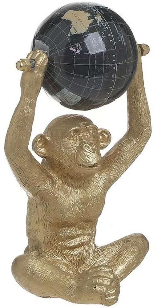 Διακοσμητικός Πίθηκος Με Υδρόγειο 3-70-874-0124 9x6x16cm Black-Gold Inart Πλαστικό,Polyresin
