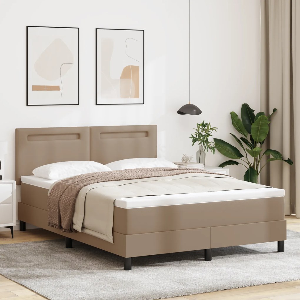 vidaXL Κρεβάτι Box Spring με Στρώμα σε Καπουτσίνο - 140 x 200 εκ, Συνθετικό Δέρμα.