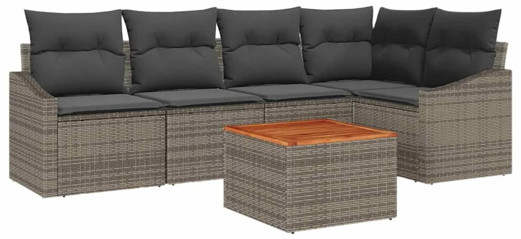vidaXL Σετ Καναπέ Κήπου με μαξιλάρι 6 pcs Γκρι Πολυ ράταν