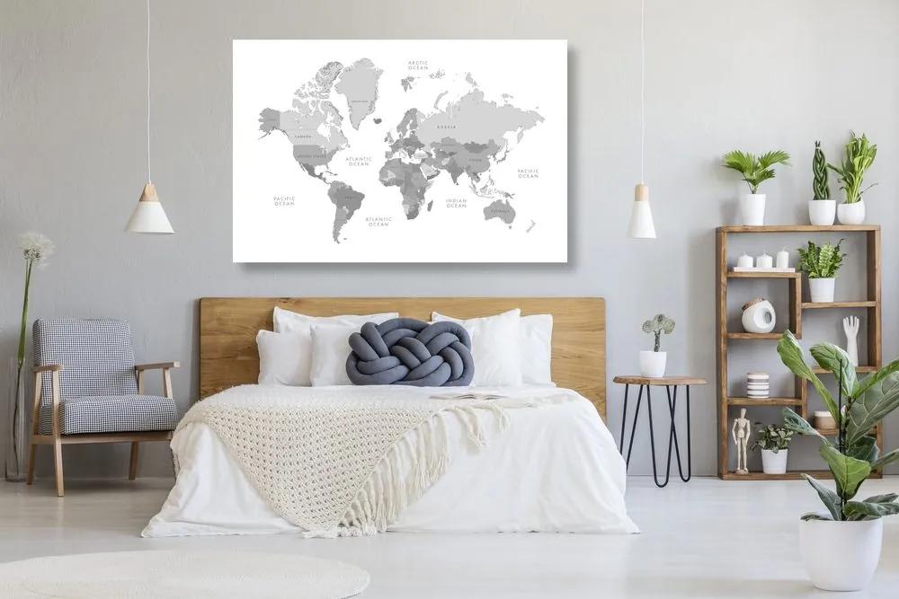 Εικόνα ενός ασπρόμαυρου παγκόσμιου χάρτη από φελλό σε μια vintage εμφάνιση - 120x80  wooden
