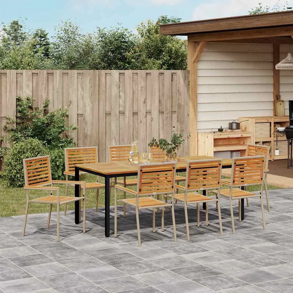 vidaXL Σέτ φαγητού για κήπο 9 pcs Μπεζ 200 x 100 x 75 cm