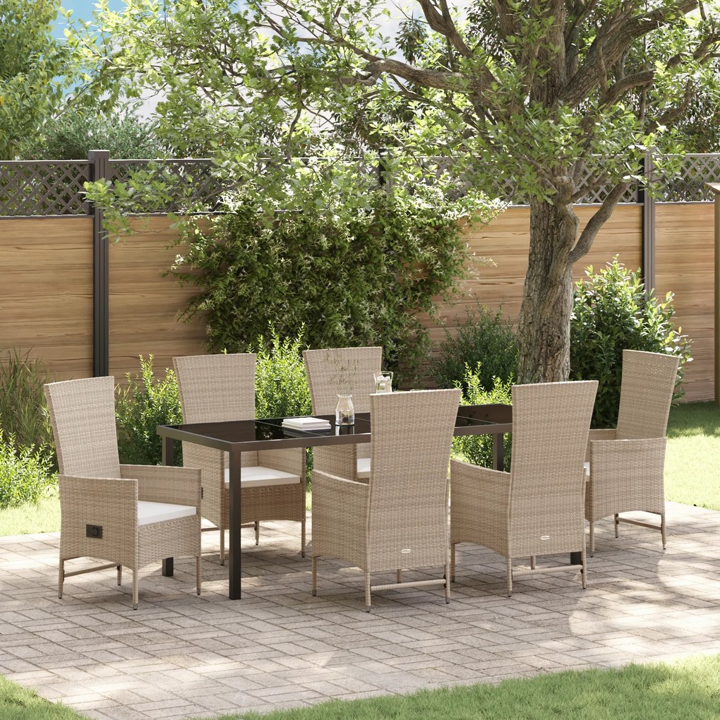 vidaXL Σετ Εξωτερικών Καρεκλών με μαξιλάρι 7 pcs Μπεζ 200 x 80 x 73 εκ