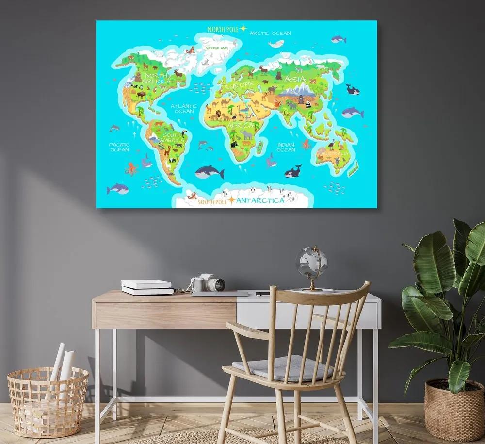 Εικόνα στο φελλό γεωγραφικός χάρτης του κόσμου για παιδιά - 120x80  arrow