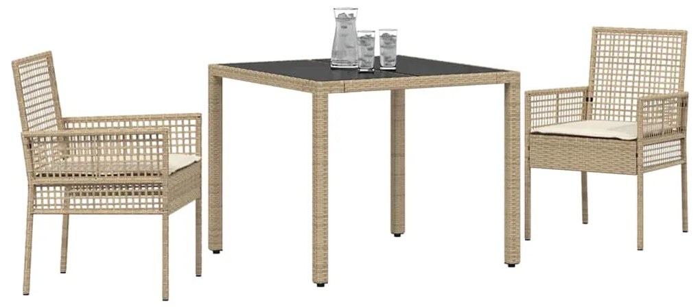 vidaXL Σέτ φαγητού για κήπο 3 pcs Μπεζ συνθετικό ρατάν