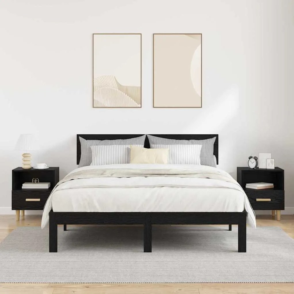 vidaXL Κομοδίνο 2 pcs Μαύρη δρυς 40 x 35 x 47.5 εκ Επεξεργασμένο ξύλο