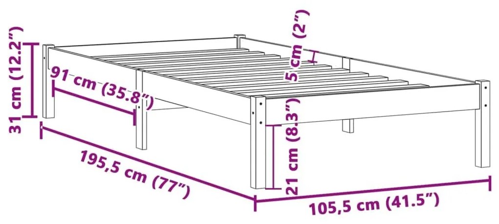 Σκελετός Κρεβατιού Χωρίς Στρώμα Twin 100x190εκ. Μασίφ Πεύκο - Καφέ