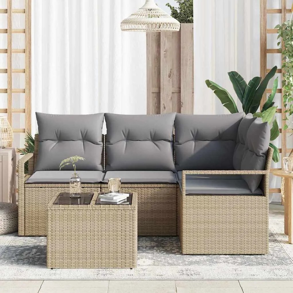 vidaXL Σετ Καναπέ Κήπου 5 pcs Μπεζ Πολυ ράταν