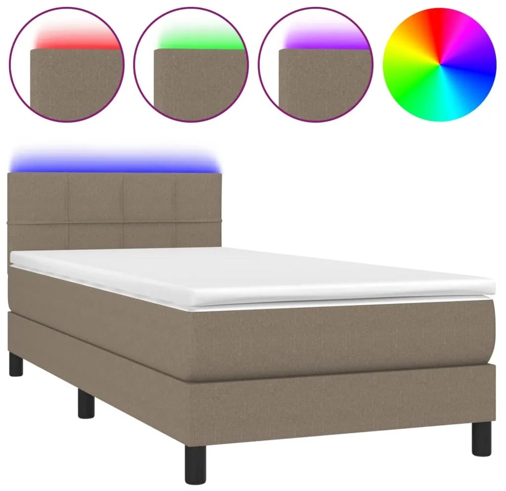 vidaXL Κρεβάτι Boxspring με Στρώμα &amp; LED Taupe 90x190 εκ. Υφασμάτινο