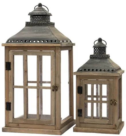 Φανάρι Σετ 2τμχ Ξύλινο Καφέ 28x28x60εκ.-21x21x42,5εκ. Zen Collection 24.17.49787