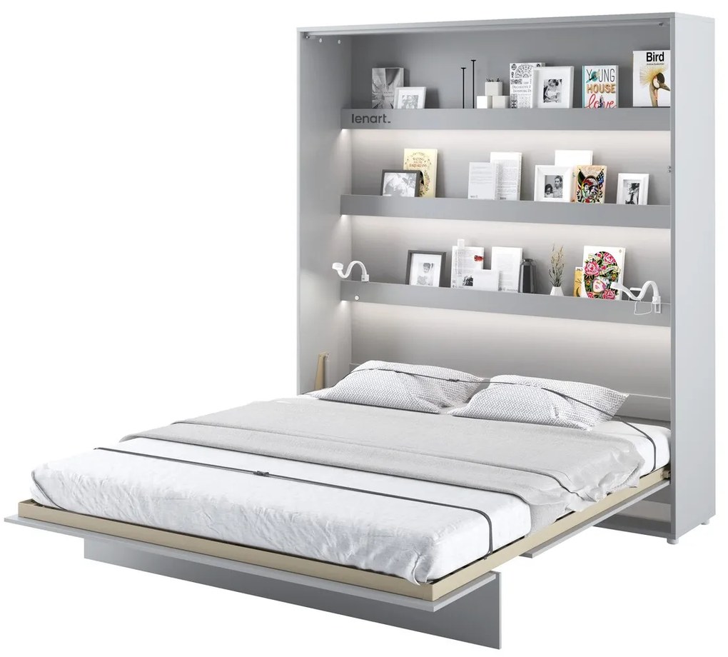 Κρεβάτι - ντουλάπα Concept Pro Lenart AH103, Διπλό, Γκρι, 180x200, Πλαστικοποιημένη μοριοσανίδα, Τάβλες για Κρεβάτι, 191x228x217cm | Epipla1.gr