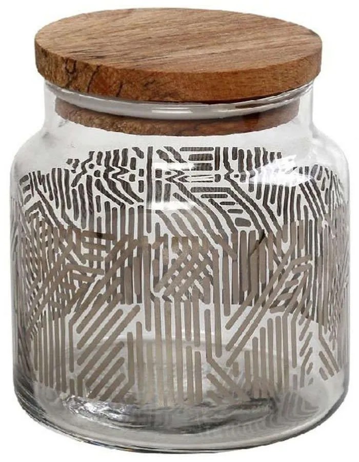Βάζο Αποθήκευσης Με Καπάκι Labyrinth RAB659 635ml Φ10x11cm Silver Espiel Wood, Glass