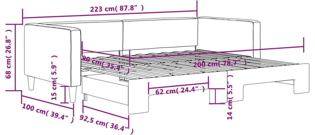 Καναπές Κρεβάτι Συρόμενος Κρεμ 90 x 200 εκ. Υφασμάτινος - Κρεμ