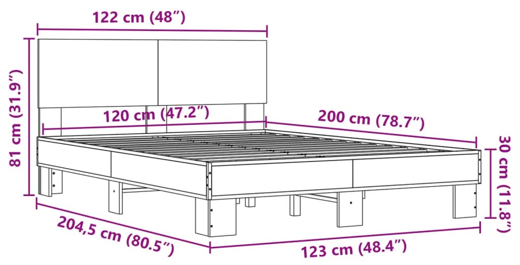 Πλαίσιο Κρεβατιού Καπνιστή Δρυς 120x200εκ. Επεξ. Ξύλο &amp; Μέταλλο - Καφέ