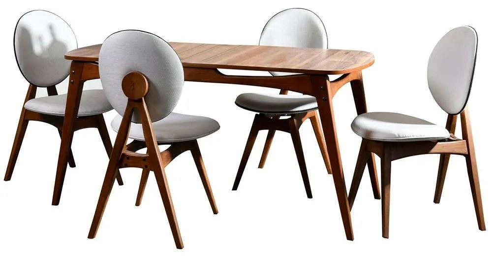 Τραπεζαρία Touch (Σετ 5Τμχ) 998VOW2129 160x80x75cm Walnut-Cream 4 Θέσεων Wood, Fabric