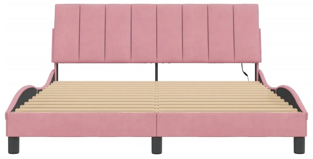 vidaXL Πλαίσιο Κρεβατιού με LED Ροζ 160x200 εκ. Βελούδινο
