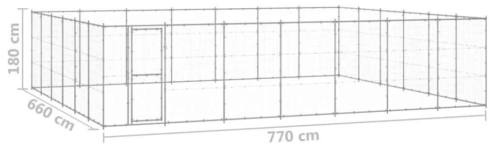 Κλουβί Σκύλου Εξωτερικού Χώρου 50,82 μ² από Γαλβανισμένο Χάλυβα - Ασήμι