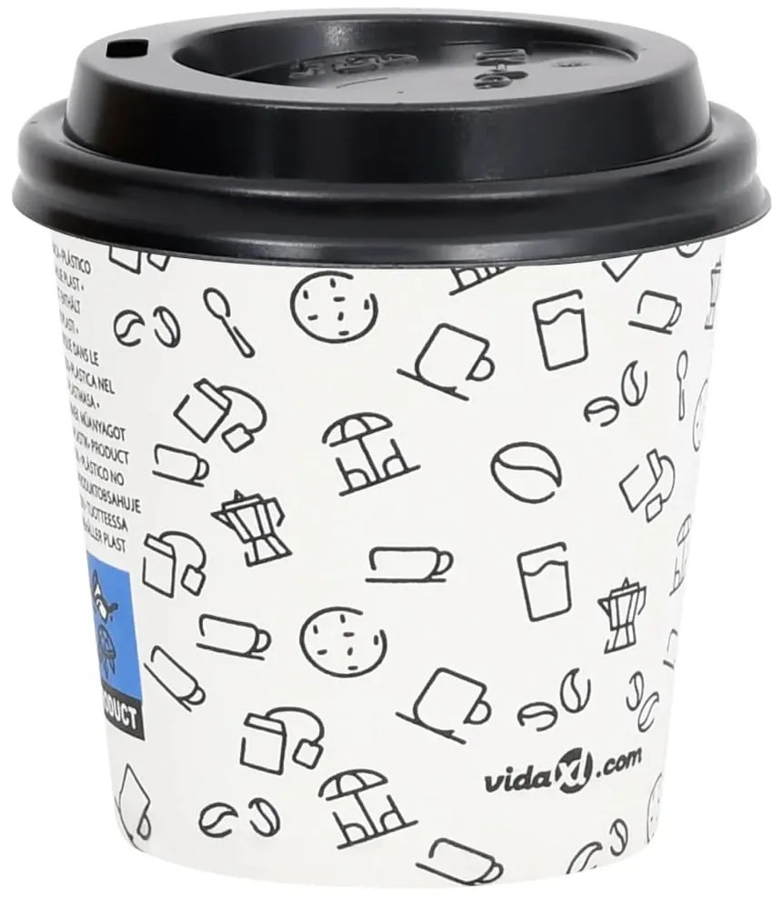 vidaXL Ποτήρια Καφέ Χάρτινα με Καπάκια 120 ml 250 Τεμάχια Λευκά&Μαύρα