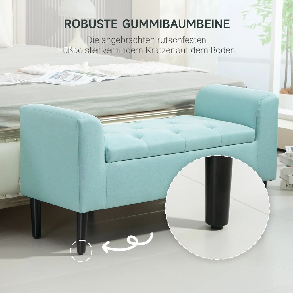 Πάγκος HOMCOM με αποθηκευτικό χώρο, ταπετσαρισμένη τραπεζαρία, αντοχή έως 130 kg, όψη λινό, ξύλο καουτσούκ, 116 x 44 x 58 cm, πράσινο