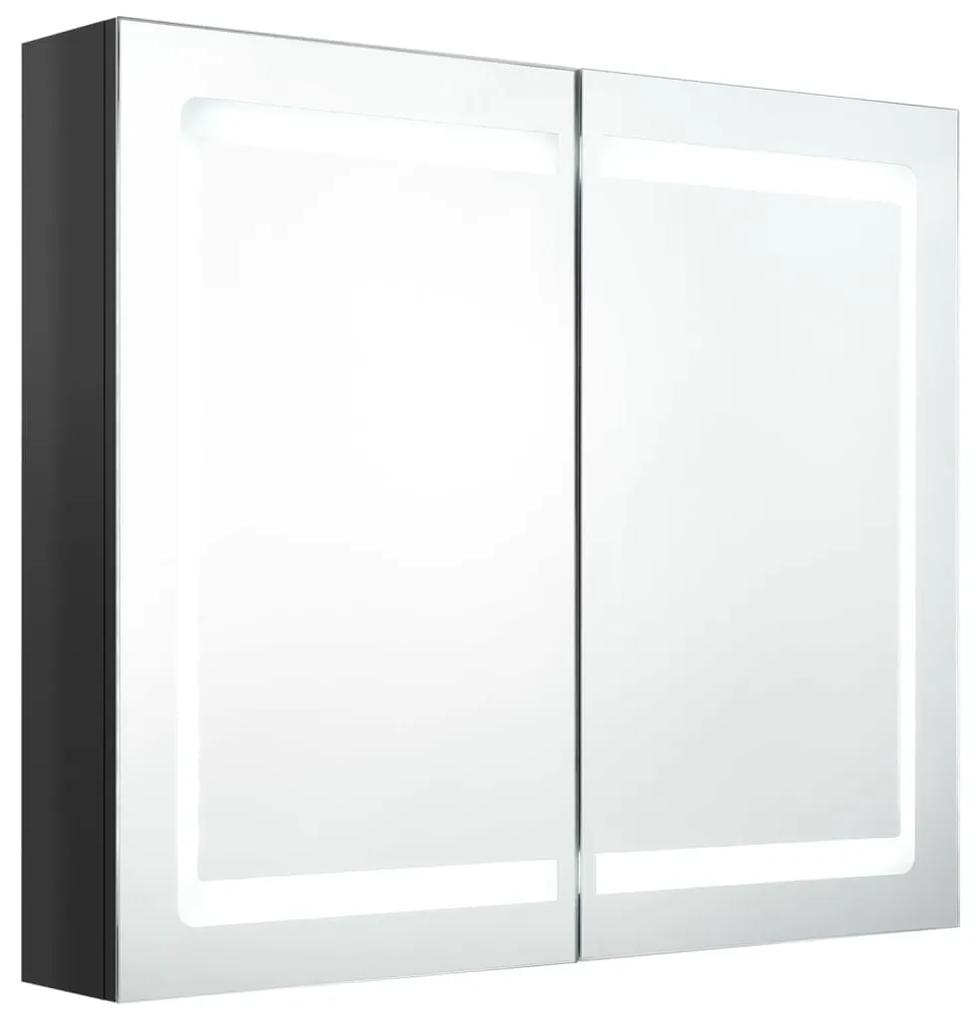 vidaXL Καθρέφτης Μπάνιου με Ντουλάπι & LED Λαμπερό Μαύρο 80x12x68 εκ.